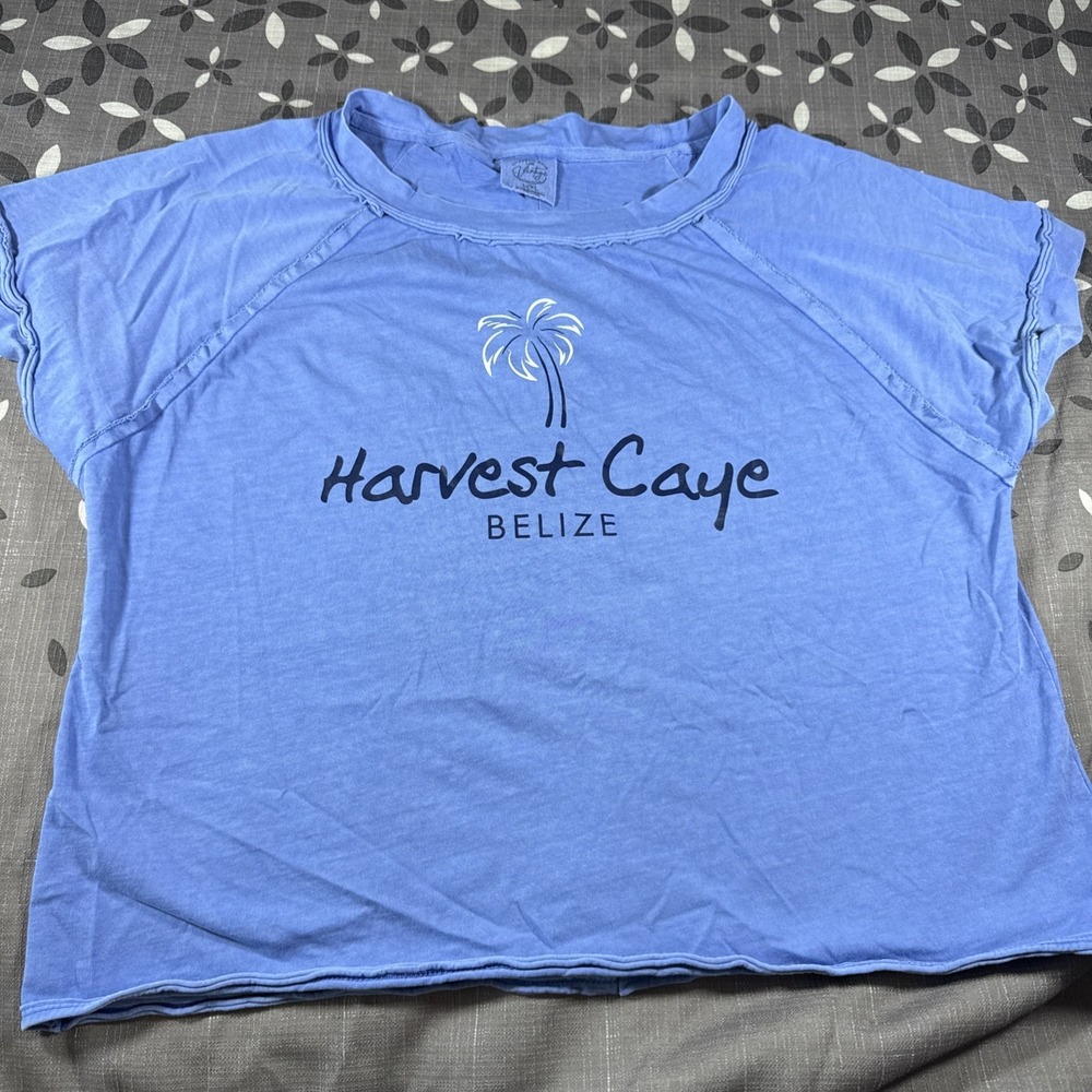 US Vintage Women's Crop Top Harvest Caye Belize Tshirt Blue L/XL Never Worn